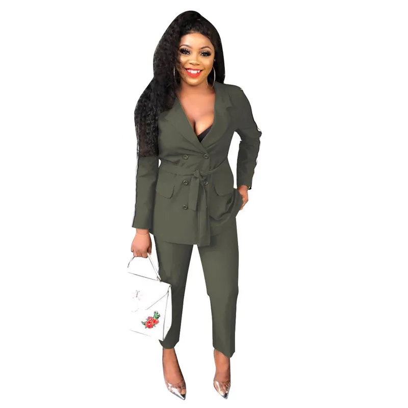 

Women's Double Breasted Blazer Suit Fashion Formal Pant Suits for Work 2 Piece Set Jacket and Pencil Pants Ladies Trouser Suits