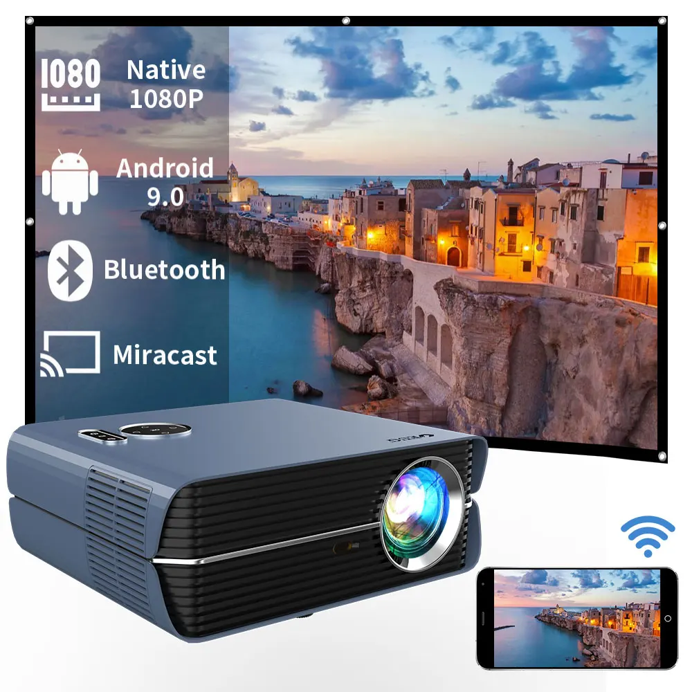 Full Hd проектор 1080P видео домашний кинотеатр 6500 люмен Android 9 0 Беспроводная система