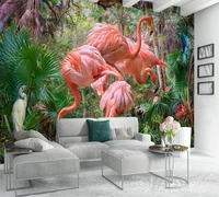 custom 3d wallpaper mural modern minimalist hand painted tropical plants flamingo tv background wall