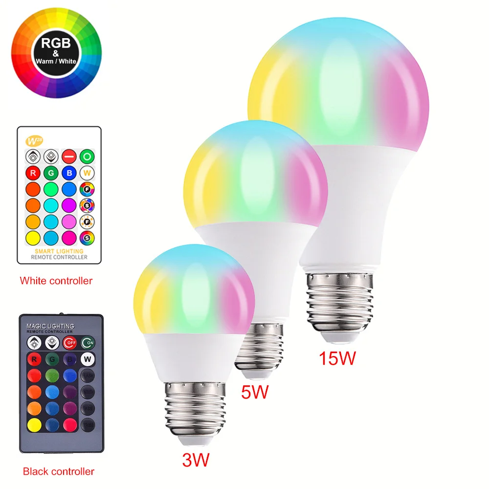 

LED Bulb Lights 3W 5W 10W 15W RGB Bulb Lampada Changeable Colorful Bulb LED Lamp With IR Remote Control+Memory Mode