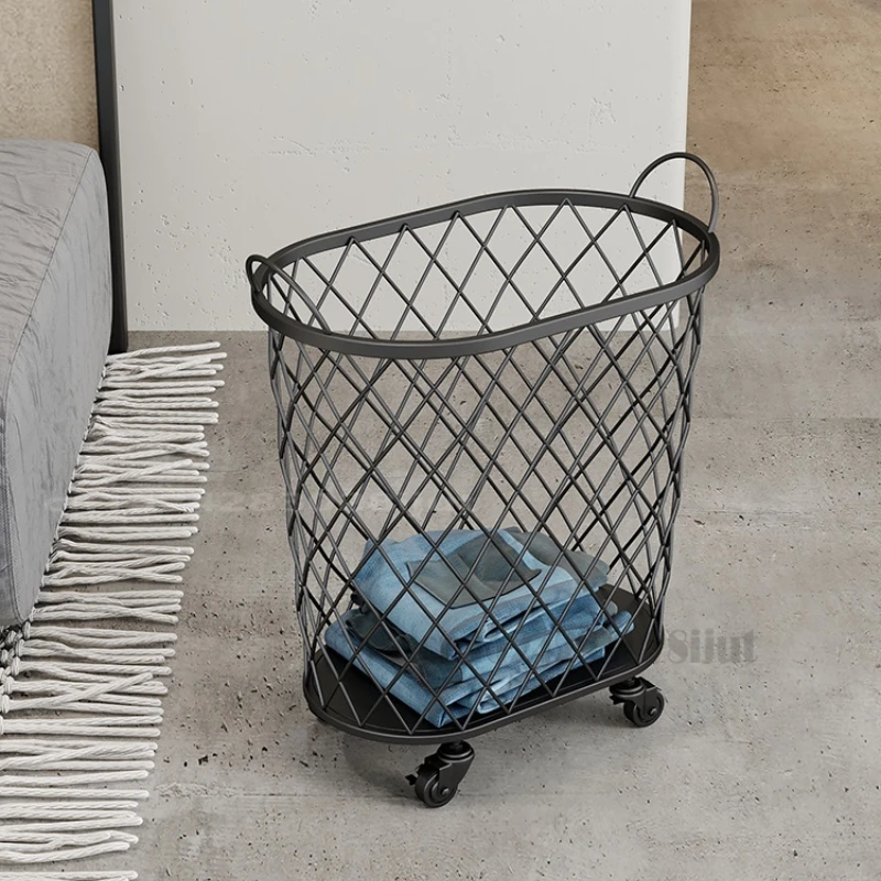 

Nordic Laundry Hamper Iron Dirty Clothes Storage Basket Universal Wheel Portable Household Sundries and Toys Storage