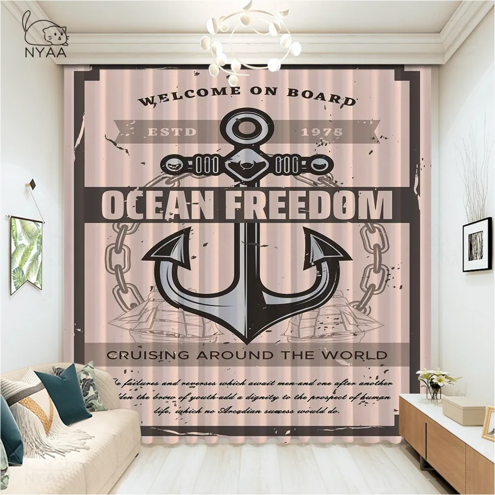 

Nordic Style Mediterranean Nautical Anchor Printed Hooks For Curtains Cafe Outdoor Curtain Office Bedroom Curtains Micro Shading