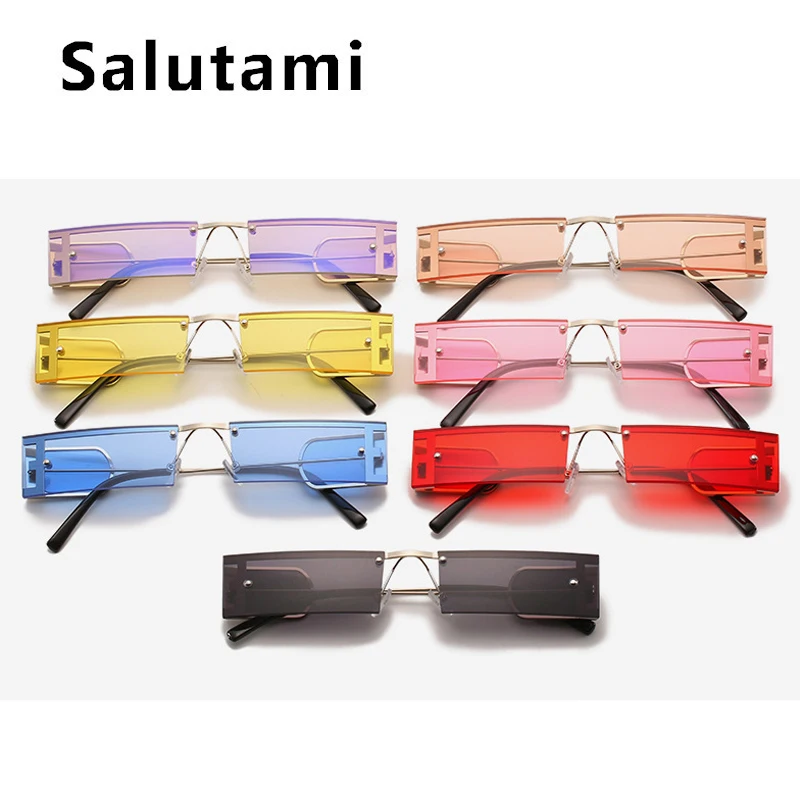 

2021 New Fashion Brand Punk Sunglasses For Women Vintage Alloy Rimless Small Square Sun Glasses Men Cool Hip Hop Eyewear Black