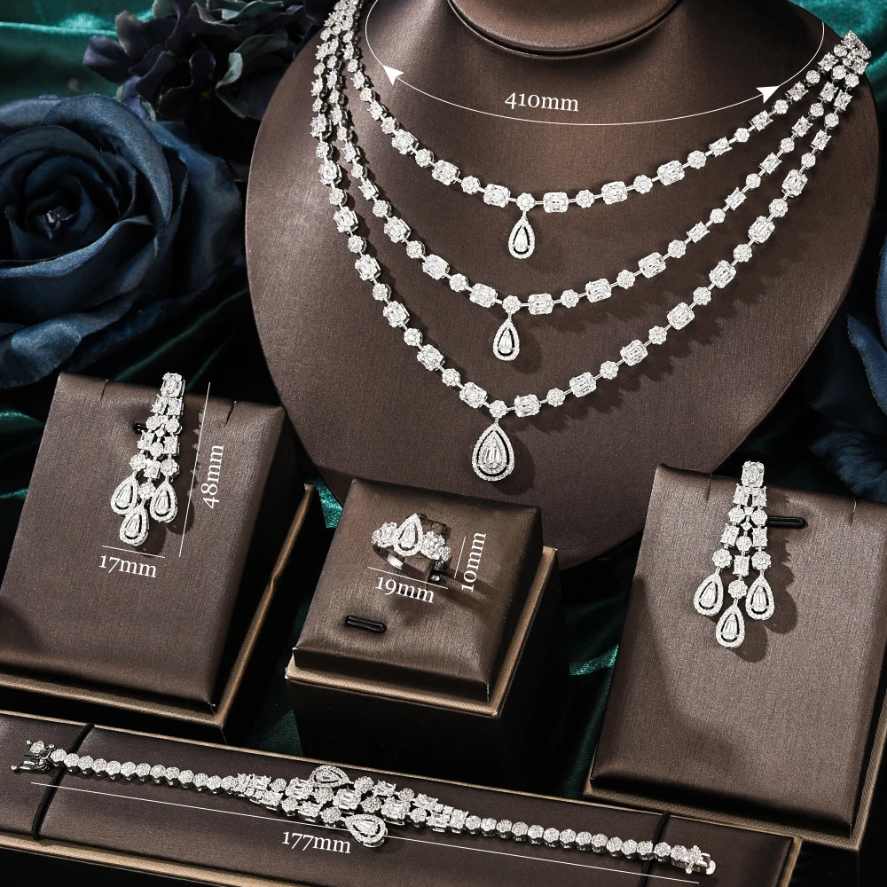 

GODKI 3 Layer Princess Necklace Earring Set Jewelry Set For Women Wedding Luxury Full Cubic Zircon Dubai Bridal jewelry Set 2022