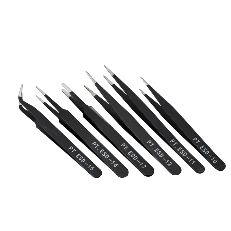 

1set Anti-static ESD Stainless Steel Tweezers Maintenance Tools Industrial Precision Curved Straight Tweezers Repair Tools Black