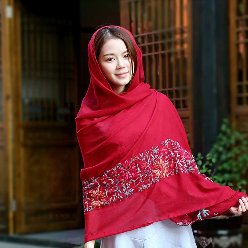 Женский простой вышитый шарф из вискозы с цветочным принтом шаль индийская