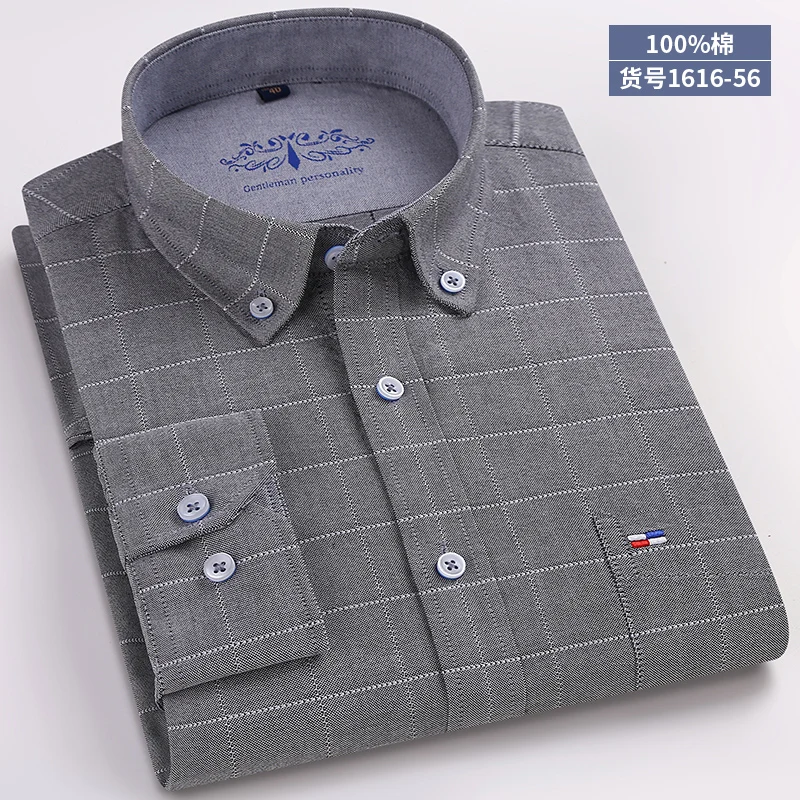 Men Shirt 56 Высококачественная Новая мужская рубашка с длинным рукавом из хлопка, Повседневная белая синяя приталенная рубашка Camisa, деловая классическая мужская одежда - Цвет: Men Shirt 56