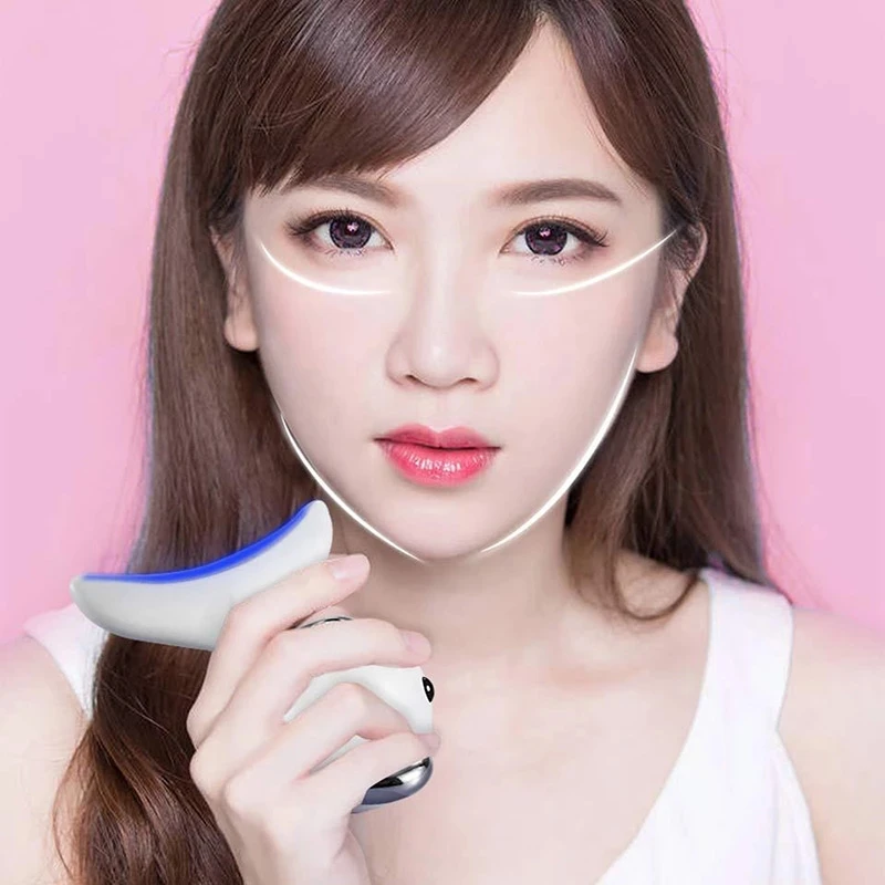 

DTVANE Cute Dolphin Lifting Beauty LED Face Skin 3 Colors Led Facial Neck Massager Photon Therapy Heating Wrinkle Remova