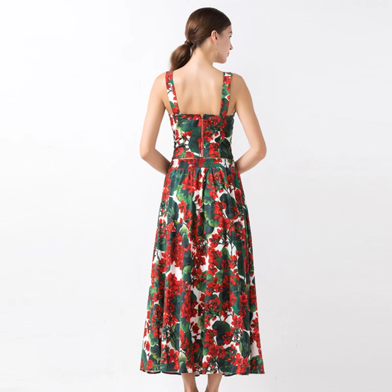 Женский костюм с принтом гортензии SEQINYY красный из тонкой кофты эластичным