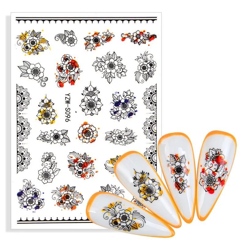 

Datura Flowers Nail Sticker Women Face Sketch Abstract Image Sexy Girl Nail Art Self-adhesive Decal Tattoos Sliders Manicure