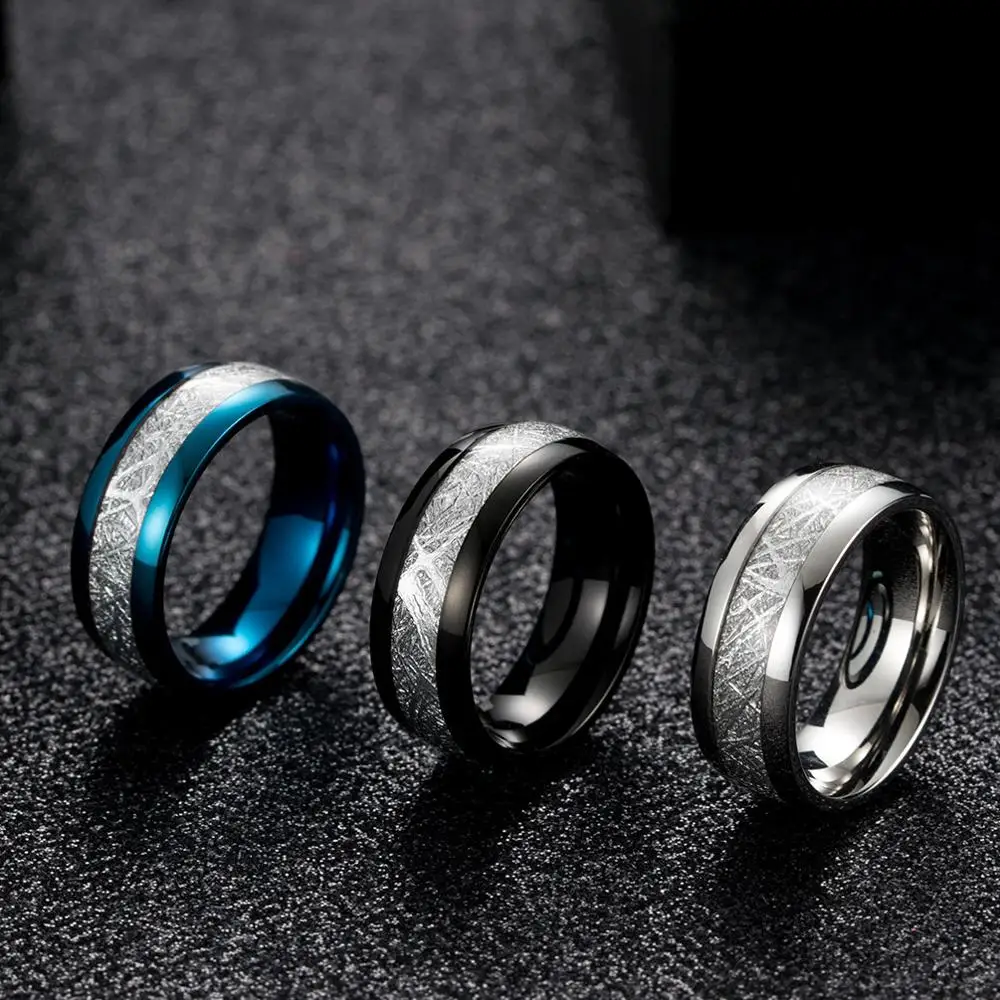 

2020 Newest 8mm Stainless Steel Jewelry Anillos Trendy Jewelry Fashion Blue Color Ice Silk Foil Engagement Rings For Women Gifts