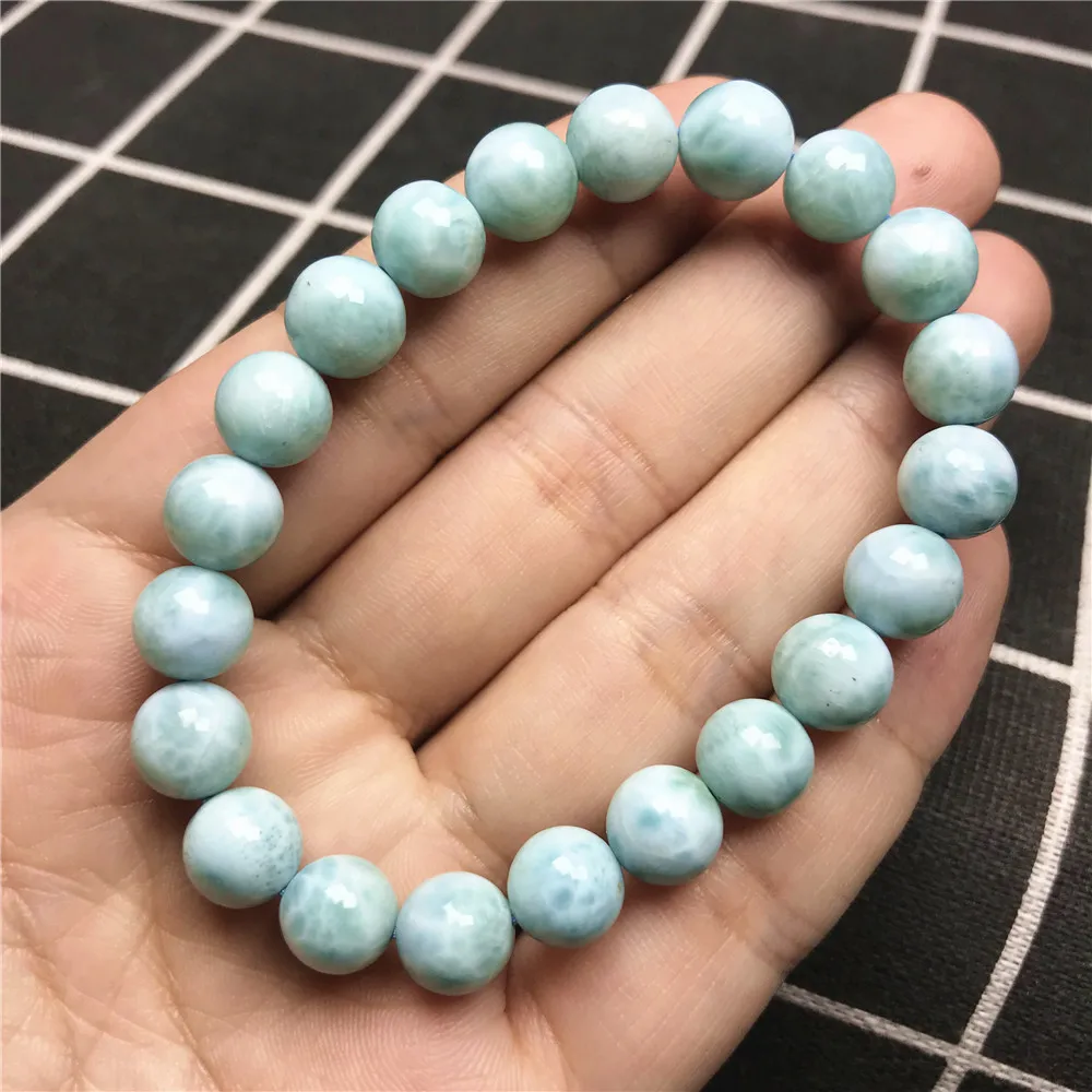 

9mm Natural Blue Larimar Bracelet Jewelry For Women Men Crystal Round Beads Dominica Water Pattern Gemstone Stretch Strand AAAAA