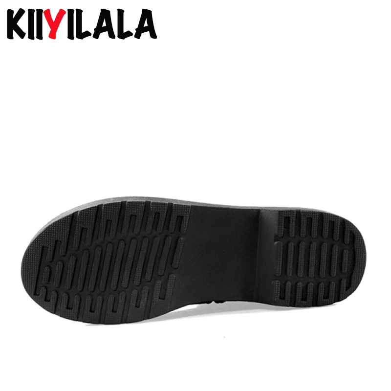 Женские ботинки челси на платформе Kiiyilala черные короткие плоской подошве женская