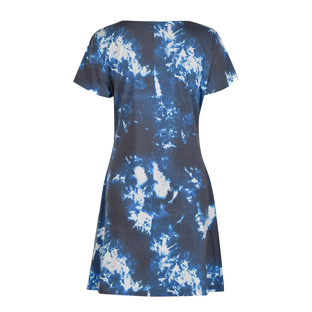 Женское Повседневное платье с круглым вырезом коротким рукавом и карманом темно