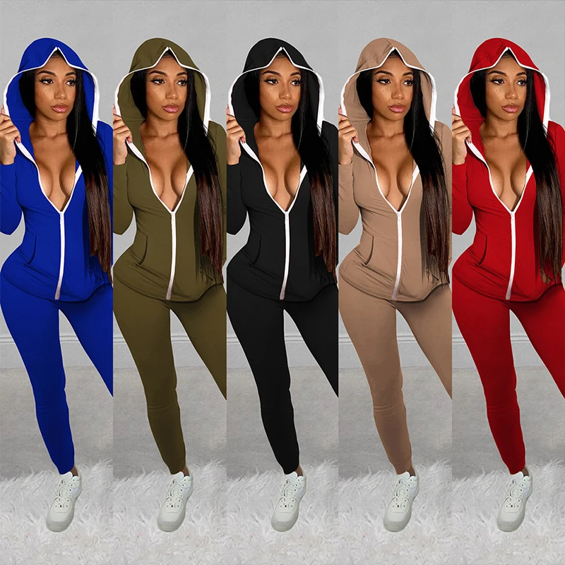 

HAOYUAN Sexy Tracksuit Two Piece Set Zip Long Sleeve Hoodies Top Fitness Pants Women Fall Winter Clothing Fashion Matching Sets