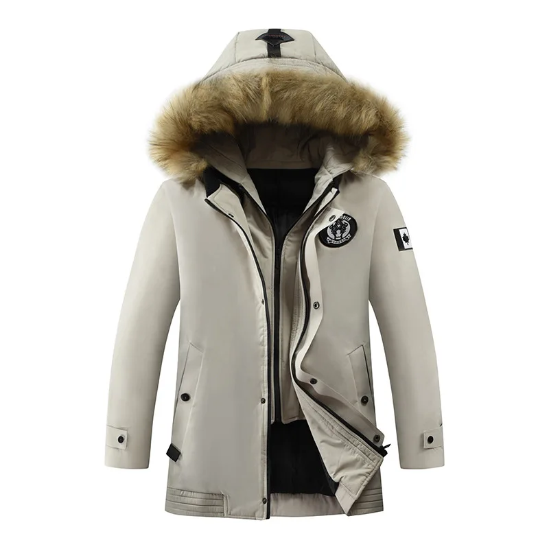

Winter Men's Parka Fur Collar Thicken Warm Wind Proof Solid Zipper Large Size Washable Cotton Male Casual Coat
