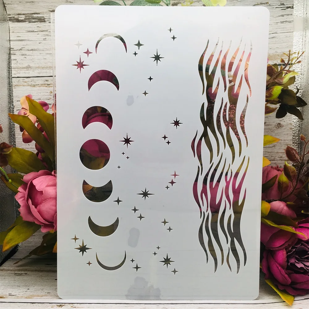 

A4 29cm Phase of The Moon Mountain DIY Layering Stencils Wall Painting Scrapbook Coloring Embossing Album Decorative Template