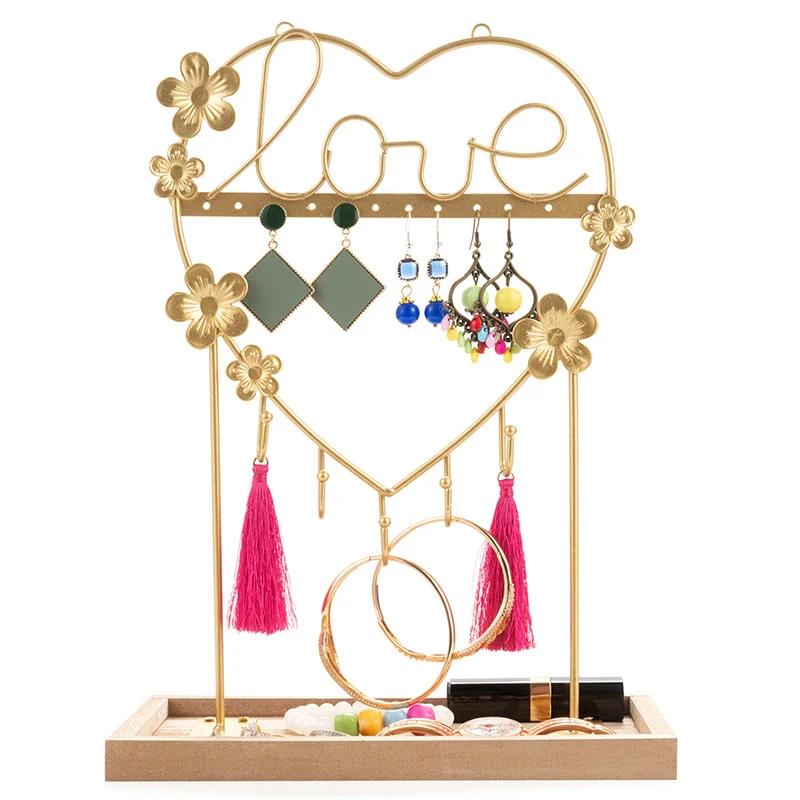 

Jewelry Organizer Stand, Jewelry Holder with Wood Base for Necklace Bracelets Earrings Ring
