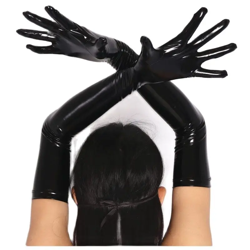 

S-XL Plus Size Wetlook PVC Shiny Long Gloves Women Latex PU Leather Handschuhe Guantes Mujer Eldiven Glove Pole Dance Clubwear