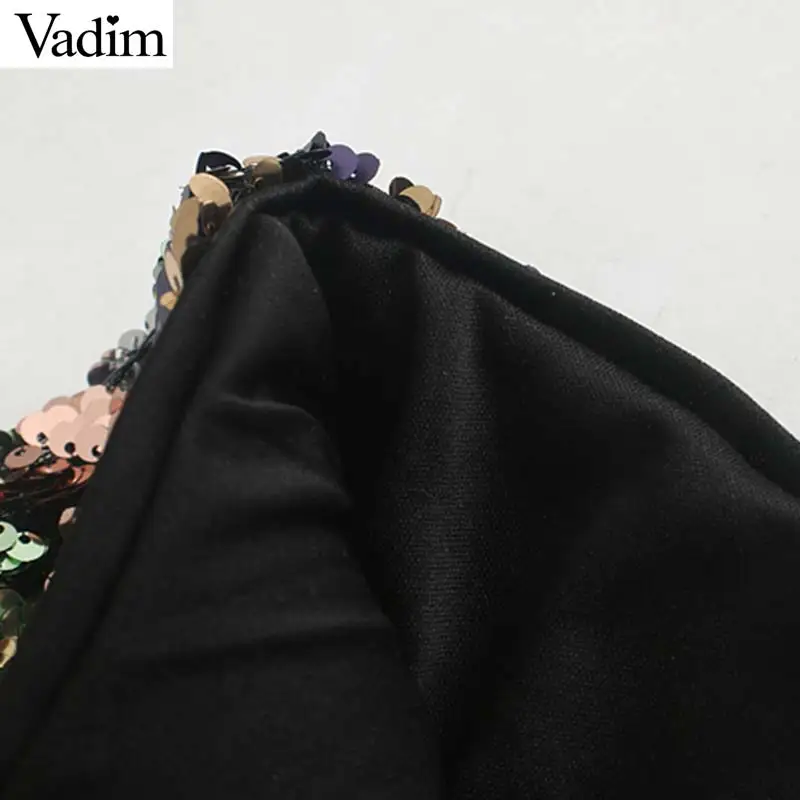 Vadim, женская модная блестящая юбка миди с блестками, эластичная талия, боковая молния, вечерние, Клубная одежда, женские юбки до середины икры, BA868