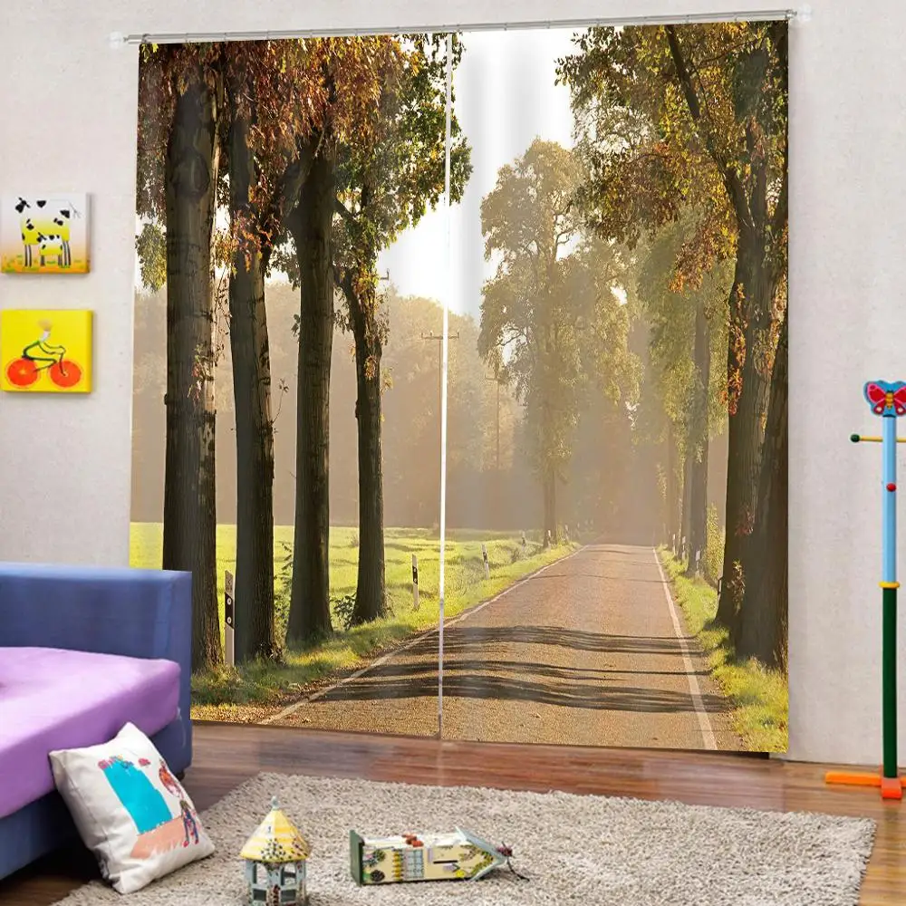 Auturn декорации занавески s 3D Роскошные затемненные оконные гостиная дорога дерево