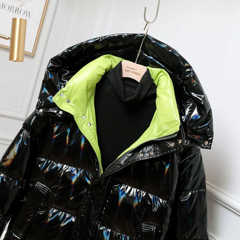 

Winter White Duck Down Jacket Women Bright Smooth Surface Colorful Veste Femme Plus Size Harajuku Korean Vintage Warm Parka