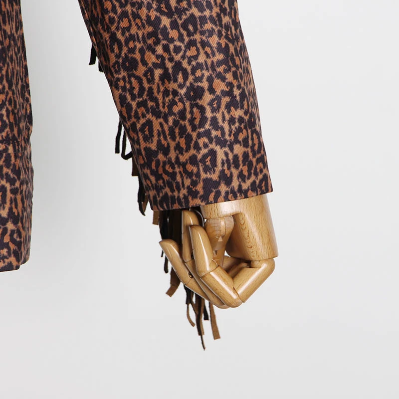 

SeeBeautiful Leopard Printed Jacket Coat Tassel Belt Lapel Long Sleeve Single Breasted New Fashion Spring 2021 Women M055