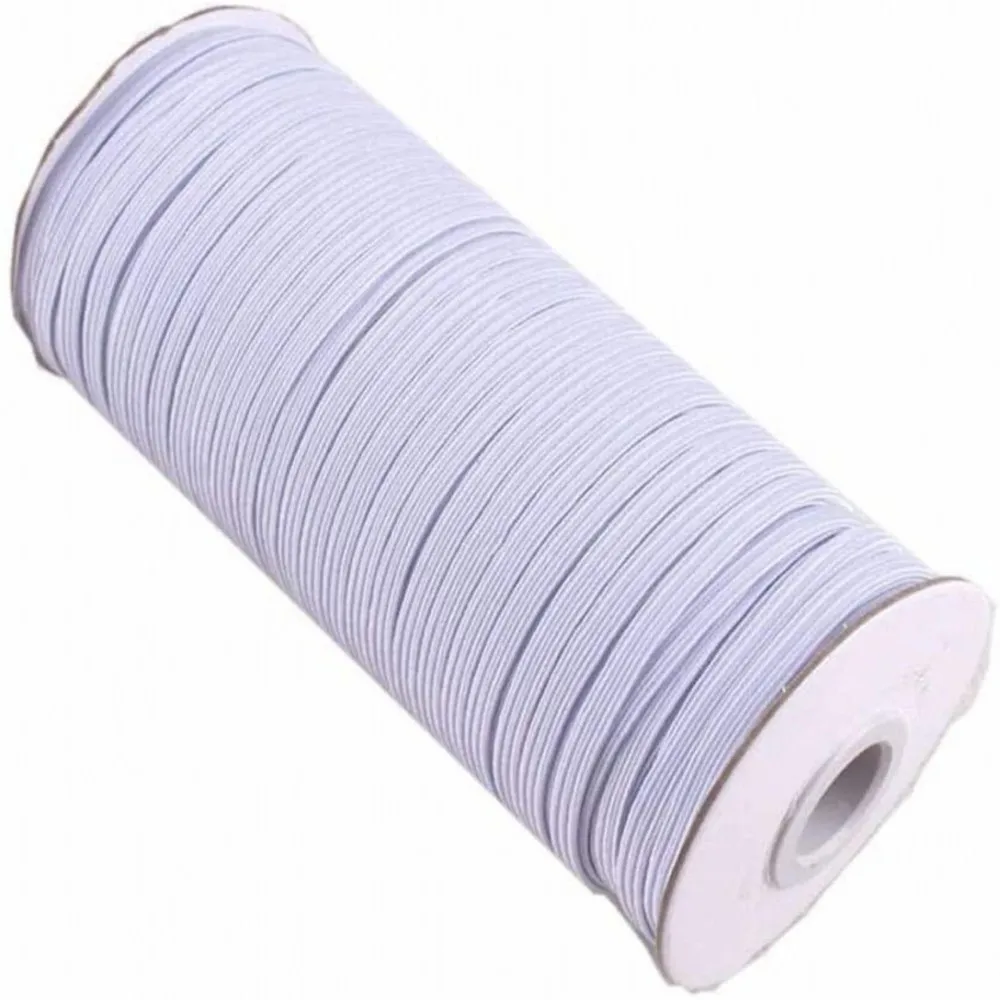 Buy 1 roll 100 meter White Braided Polyester Flat Elastic Stretch Band Cord Spool Roll for Sewing mask cap Protector Shield Ear Rope on