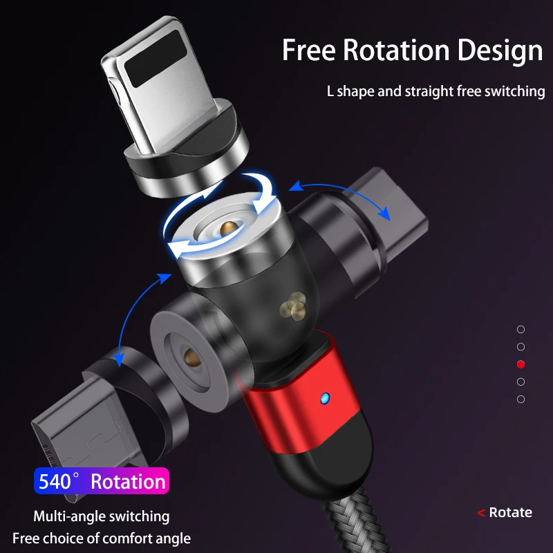 

540 Rotate Magnetic Micro USB Cable For iPhone Samsung Android Fast Charging Magnet Charger USB Type C Cable Mobile Phone Kable