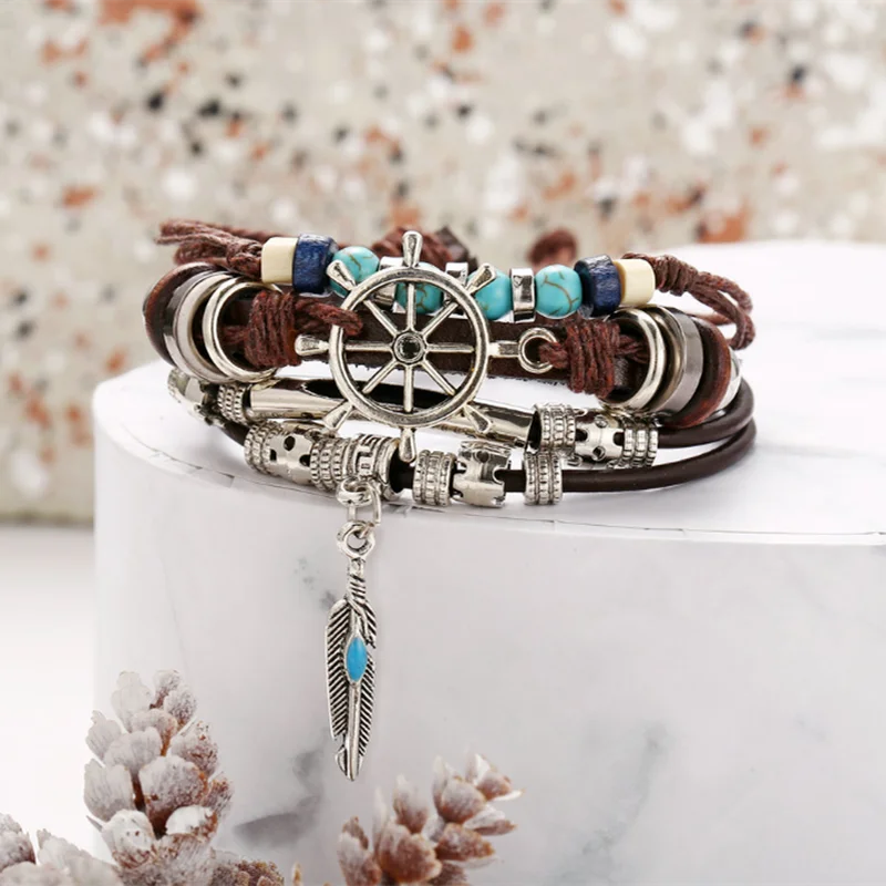 Бирюзовый Плетеный Перо искусственная кожа геометрический Браслет вечерние