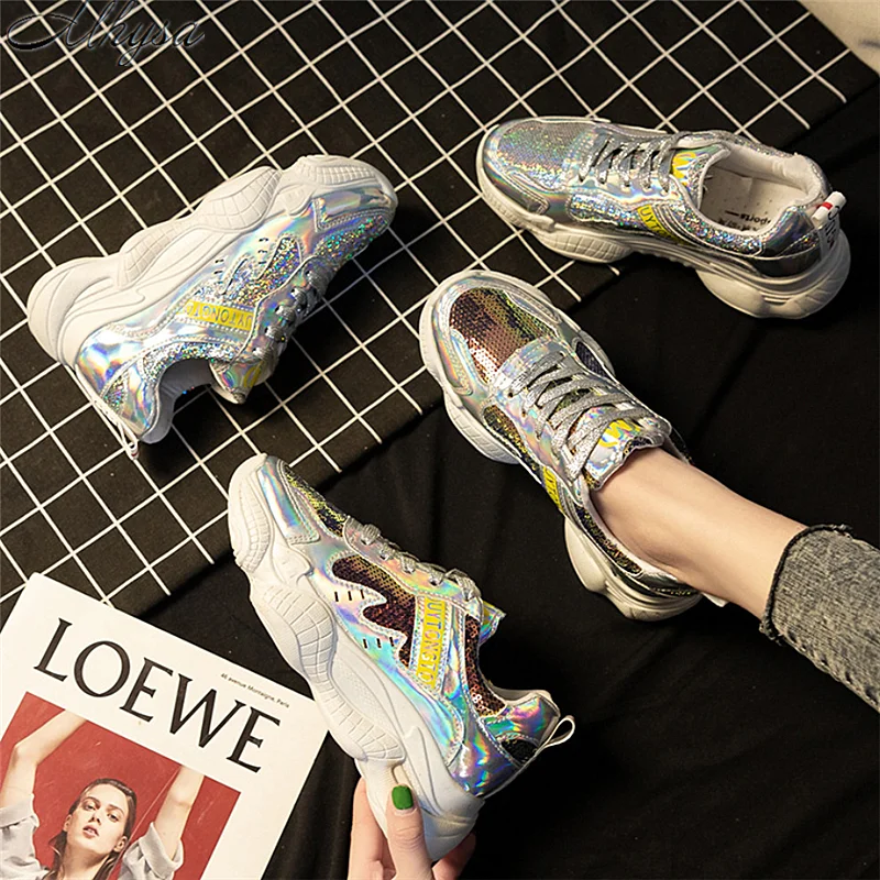 

new women's casual shoes spring 2020 breathable fashion vulcanized shoes comfortable sequin sneakers zapatillas mujerY282