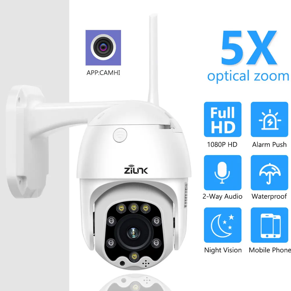 PTZ скоростная купольная wifi IP камера 1080P уличная 5X Zoom Беспроводная камера 8 шт. Led IR 30 м двухсторонняя аудио CCTV камера видеонаблюдения приложение Camhi