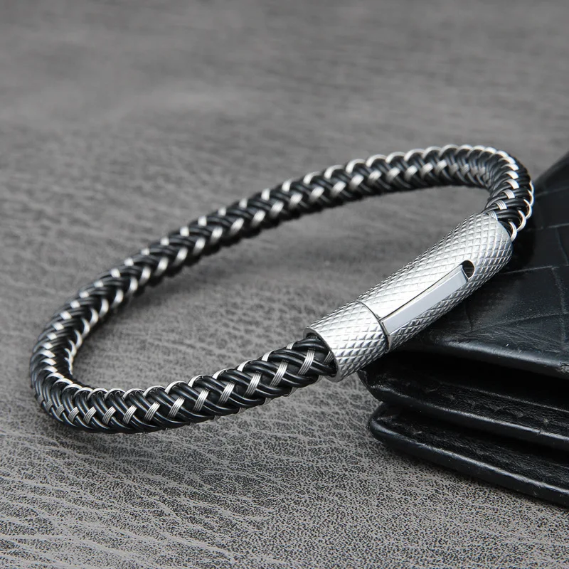 

Fashion Retro Steel Wire Mixed Color Stainless Steel Charm Men's Bracelet Jewelry Leather Gift
