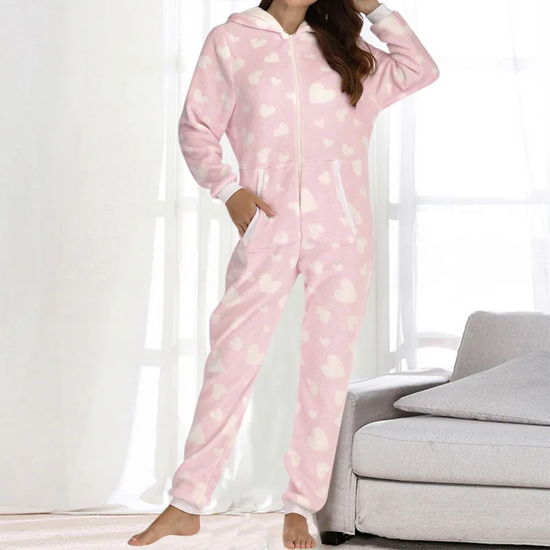 

Uefezo Women Flannel Warm Onesie Jumpsuit Pajama Winter Autumn Nightwear Casual Comfortable Soft Sleepwear Hooded Homewear