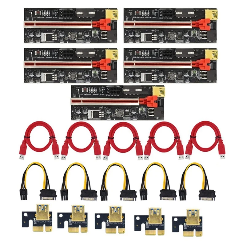 

PCIE Райзер VER009C PLUS PCI-E Райзер 1X до 16X PCI Экспресс адаптер карта с USB 3,0 SATA 15-контактный кабель питания