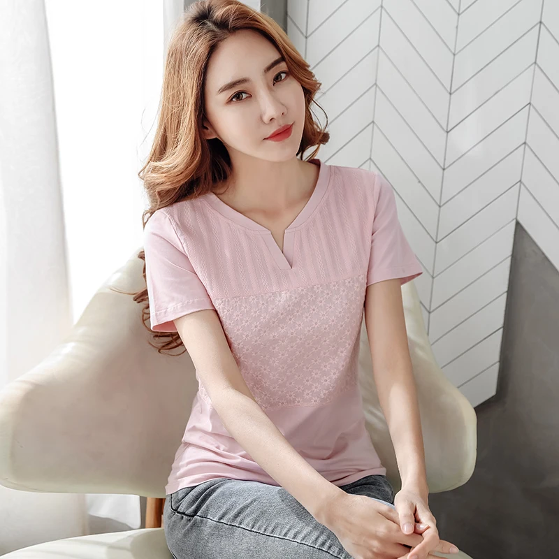 Женская блузка Топы летние футболки с короткими рукавами v образным вырезом 2021