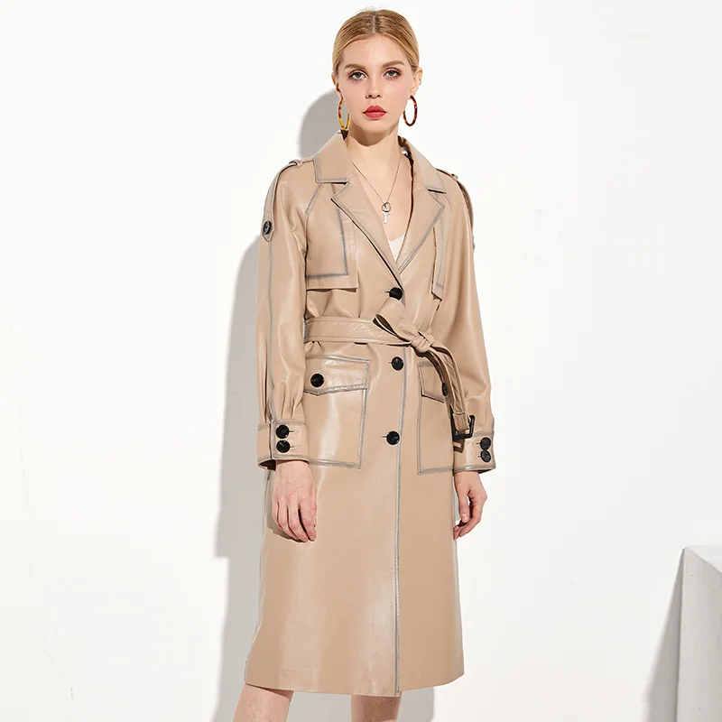 2020 Новая женская натуральная куртка из натуральной овечьей кожи длинное пальто