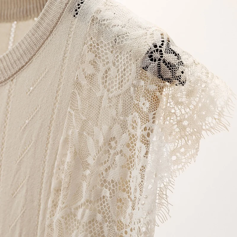 

Thin Lace Hollow Out T Shirt Women Clothes 2020 New Summer Tops Knitted Sleeveless T-Shirt Female Tee Shirt Femme Camisas Mujer