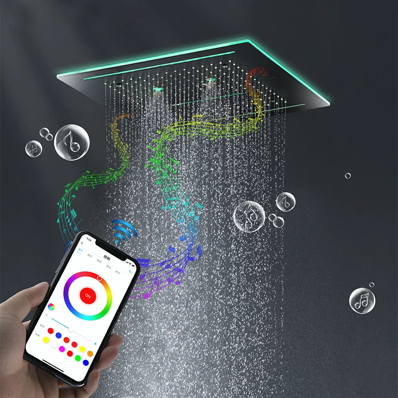 

China Watermark Brass Bathroom 16 Colors LED Music Rainfall Shower Head