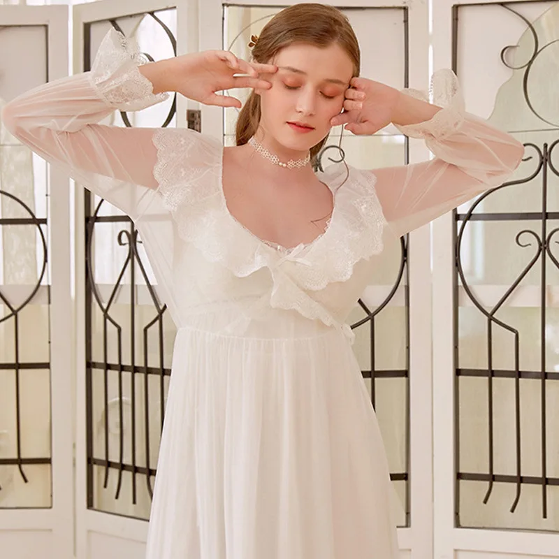 Женский халат для медового месяца белый Хлопковый кружевной наряд принцессы