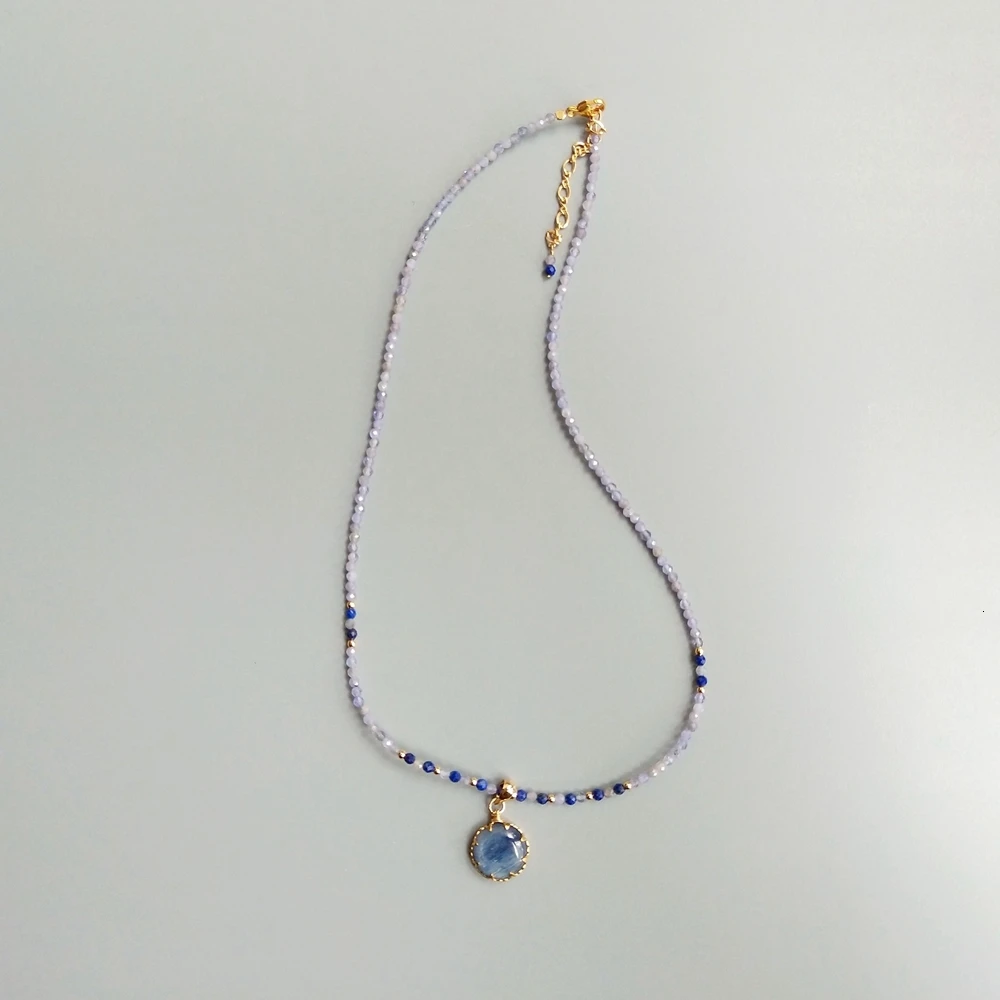 Уникальные Подвески LiiJi из натурального кианита тонкое ожерелье ручной работы с