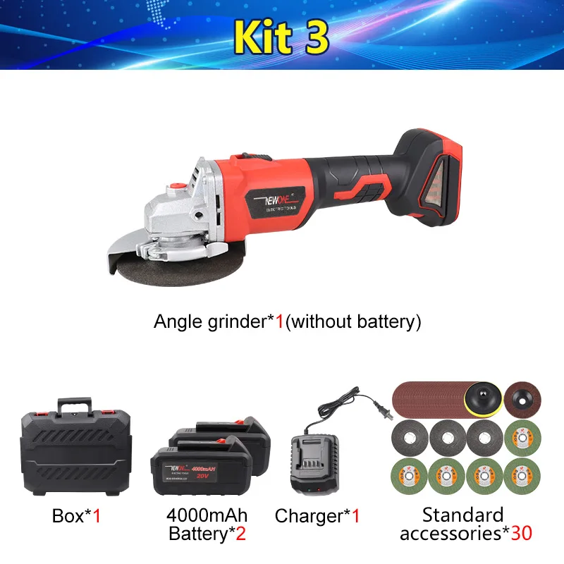 KIT 3 NEWONE 20V бесщеточный 4000mAh литий-ионный M10 угловой шлифовальный станок с лопаточный переключатель Беспроводная шлифовальная машина шлифовальный электроинструмент - Цвет: KIT 3