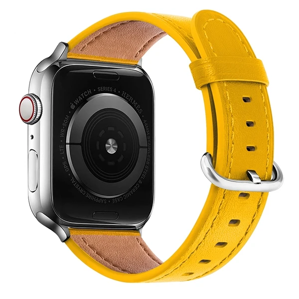 B-lemon yellow Кожаный ремешок для Apple Watch для iwatch 38 мм 42 мм ремешок 40 мм 44 мм петля серии 5 4 3 2 1 - Цвет ремешка: B-lemon yellow