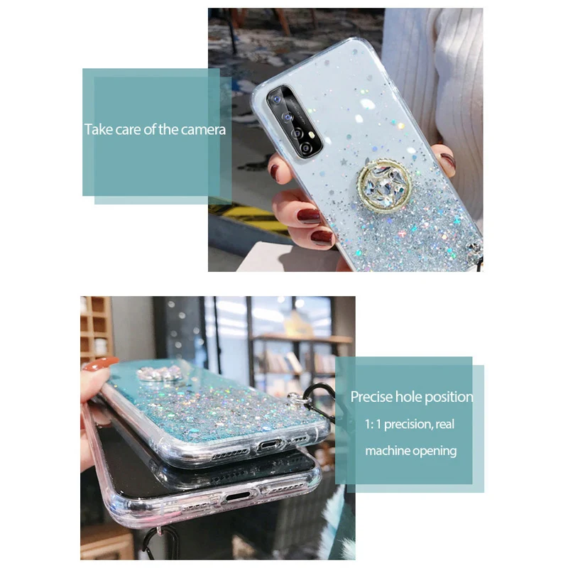

For Oppo Realme 7 6 5 3 X7 X50 Pro 7i C12 C2 Case For Oppo A53 A9 A5 2020 A52 A1K F11 Pro Glitter Cover Silicon Holder Bumper