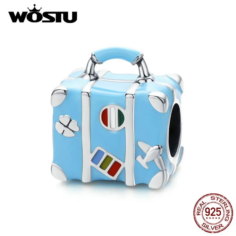 Шарм-подвеска для браслета WOSTU из 925 стерлингового серебра серебристый чемодан