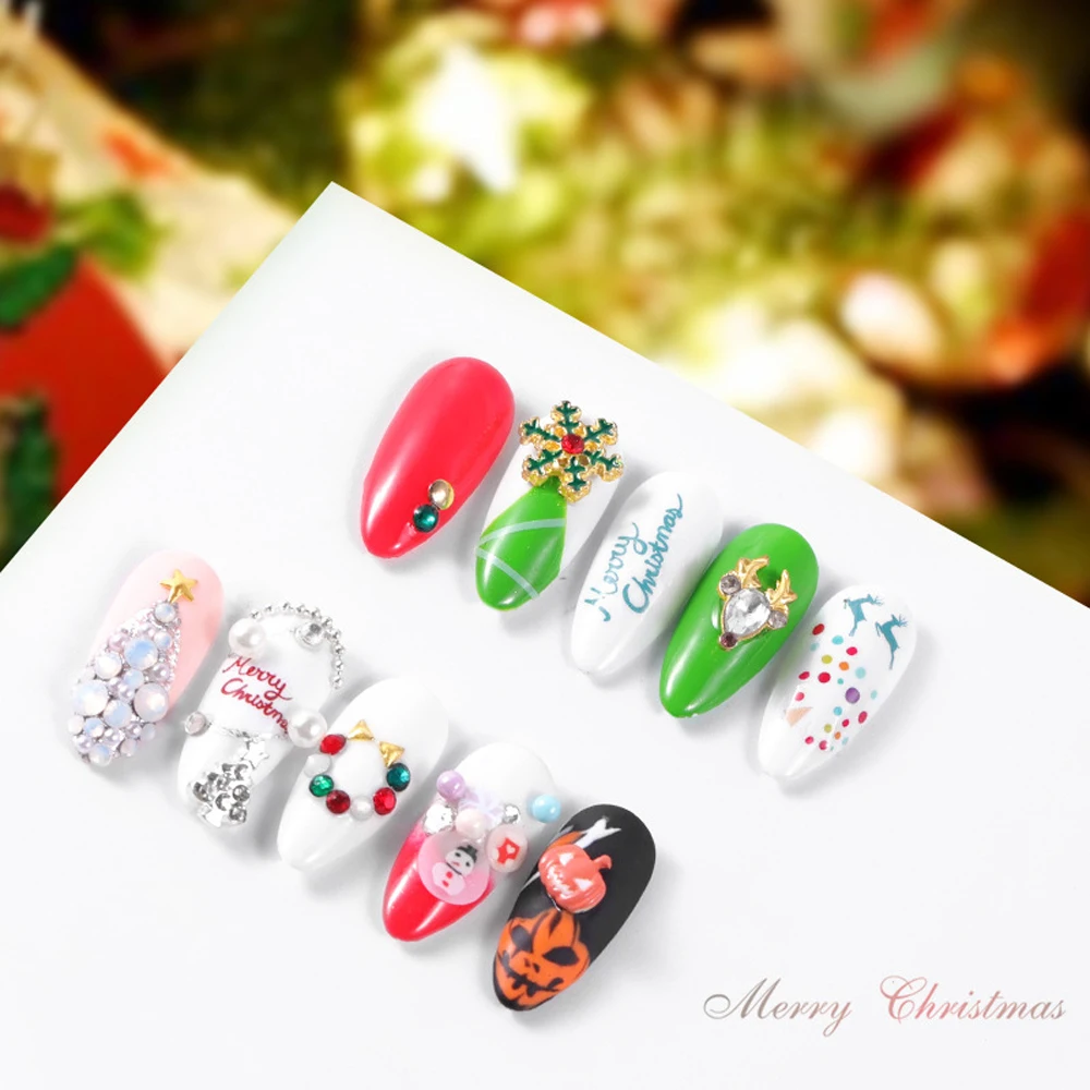 

1Box Mix Style Christmas Nail Rhinestone Snowflake Hallowee 3D Nail Jewelry Decorations Manicure DIY Supplies Nail Accessories