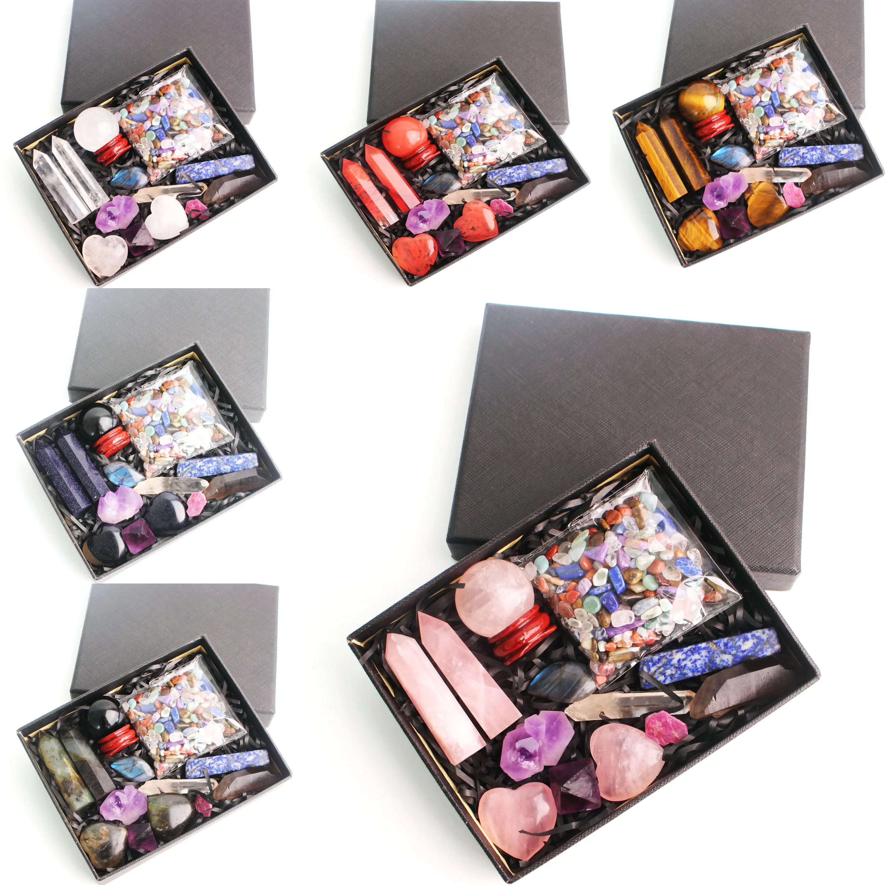 Много Натурального цветного камня чакра гравий обелиск кулон хрустальный шар