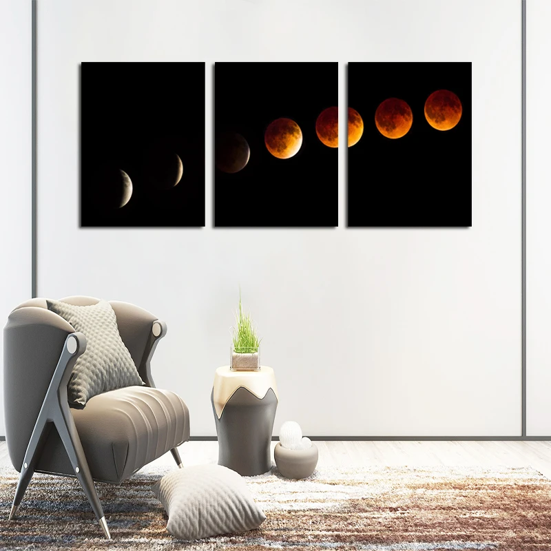 Фотообои с 3 ПАНЕЛЯМИ &quotЗатмение Луны&quot для гостиной печатный плакат дома