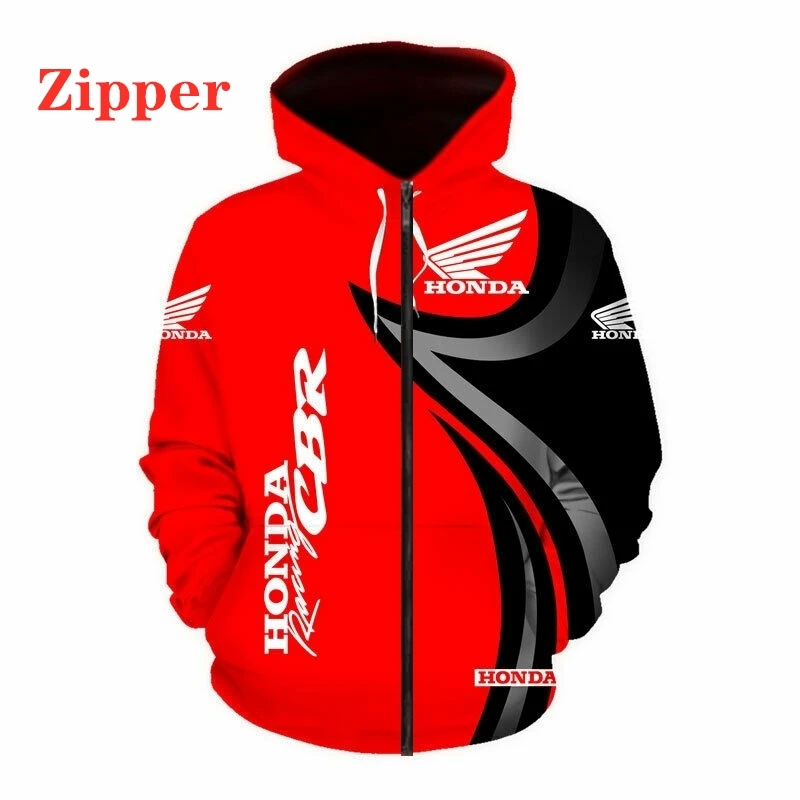 

2021 New Mens Honda Wing Hoodie 3D Digital Print Zipper Sweatshirt Trend Casual Pullover Punk Harajuku Streetwear Man Red Hoody