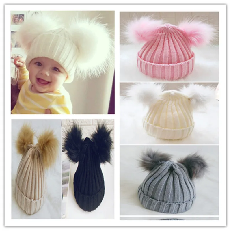 

Brand New Newborn Baby Kids Girls Boys Winter Warm Knit Hat Furry Balls Pompom Solid Warm Cute Lovely Beanie Cap Gifts